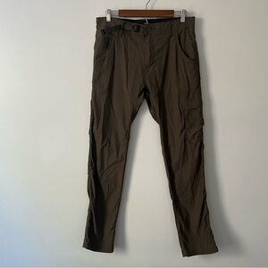 Prana Stretch Zion Slim Pants II Convertible Belted Vented Hiking 33 X 32 Brown